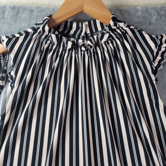 Adrianna Papell Womens Sleeveless Top XS Black White Striped Ruffle Neck Career - Picture 5 of 9